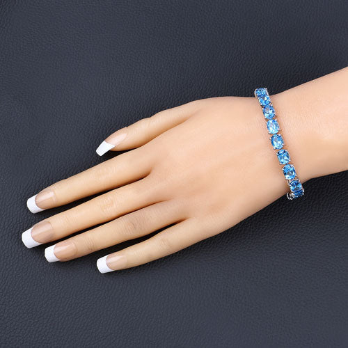 35.20 Carat Genuine Swiss Blue Topaz .925 Sterling Silver Bracelet on sale at MyriadMart