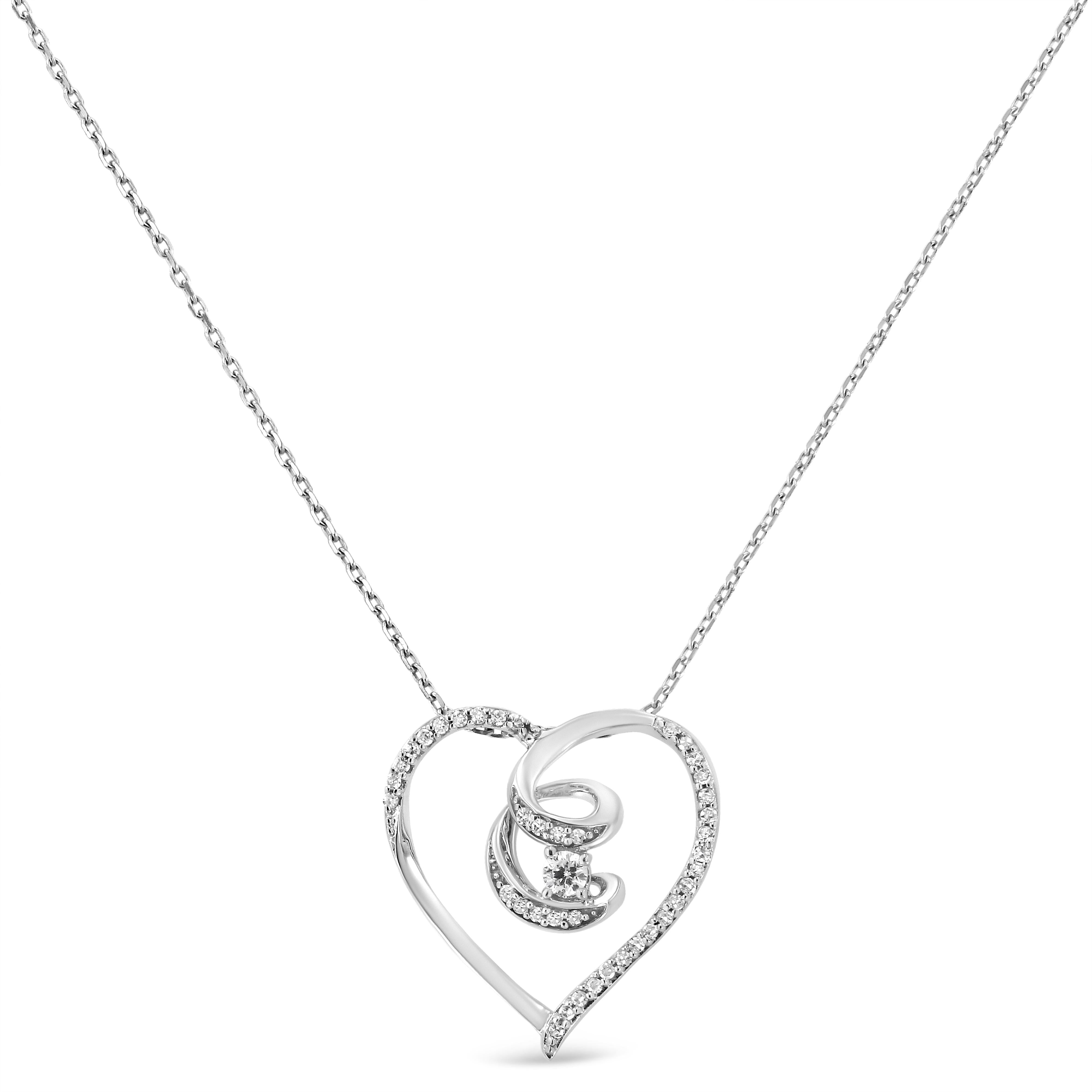 .925 Sterling Silver 1/4 Cttw Brilliant-Cut Diamond Open Heart Twisted Awareness Ribbon 18" Pendant Necklace H-I Color, I1-I2 Clarity on sale at MyriadMart