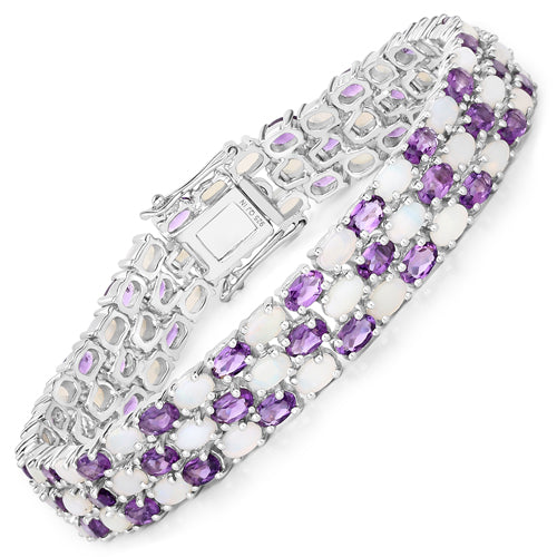 18.68 Carat Genuine Opal and Amethyst .925 Sterling Silver Bracelet on sale at MyriadMart