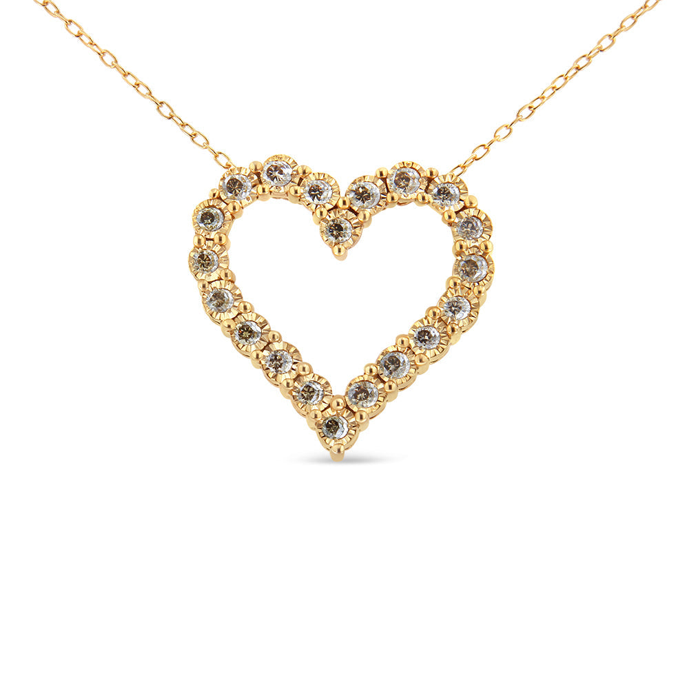 10K Yellow Gold Flashed .925 Sterling Silver 1/2 Cttw Champagne Diamond Miracle Plate Heart Pendant Necklace K-L Color, I1-I2 Clarity - 18" on sale at MyriadMart