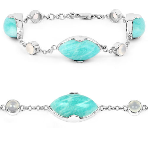 29.70 Carat Genuine Amazonite and White Agate .925 Sterling Silver Bracelet on sale at MyriadMart