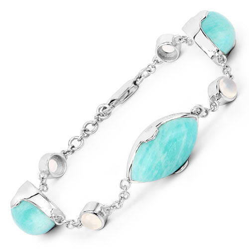 29.70 Carat Genuine Amazonite and White Agate .925 Sterling Silver Bracelet on sale at MyriadMart