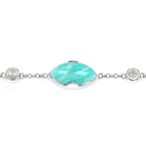 29.70 Carat Genuine Amazonite and White Agate .925 Sterling Silver Bracelet on sale at MyriadMart