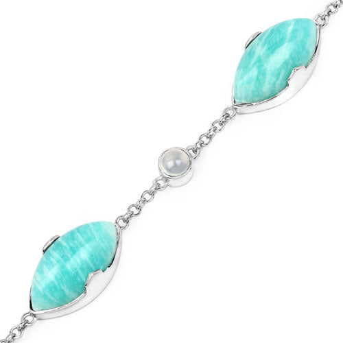29.70 Carat Genuine Amazonite and White Agate .925 Sterling Silver Bracelet on sale at MyriadMart