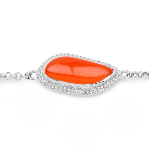 5.50 Carat Genuine Carnelian And White Topaz .925 Sterling Silver Bracelet on sale at MyriadMart