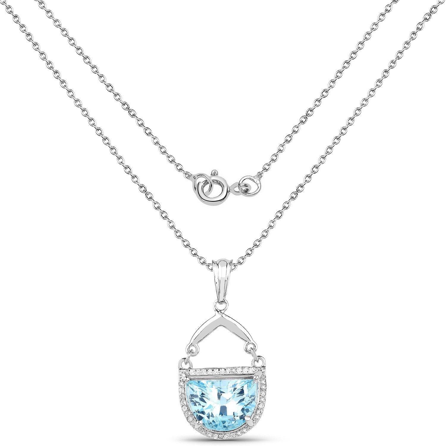 4.08 Carat Genuine Swiss Blue Topaz & White Topaz .925 Sterling Silver Pendant on sale at MyriadMart