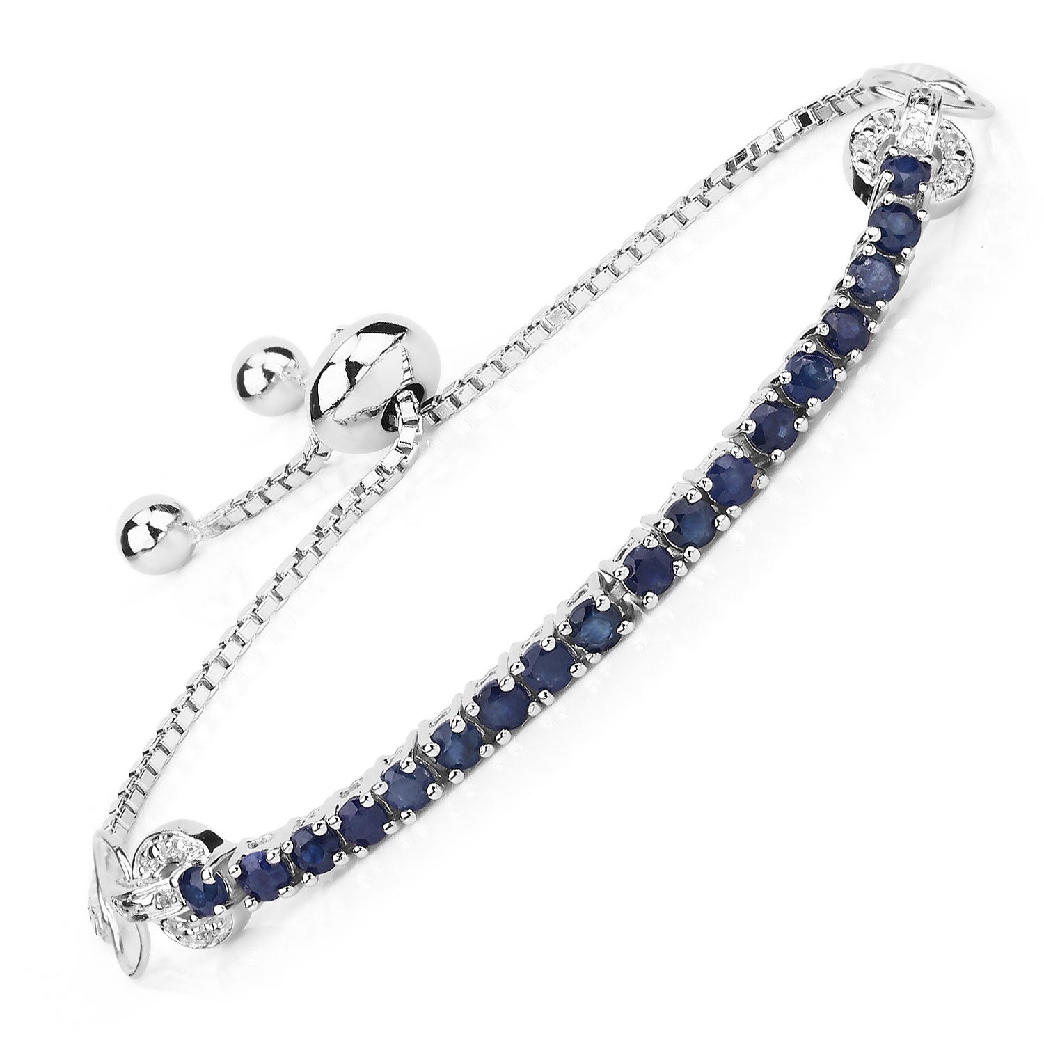 2.41 Carat Genuine Blue Sapphire and White Zircon .925 Sterling Silver Bracelet on sale at MyriadMart