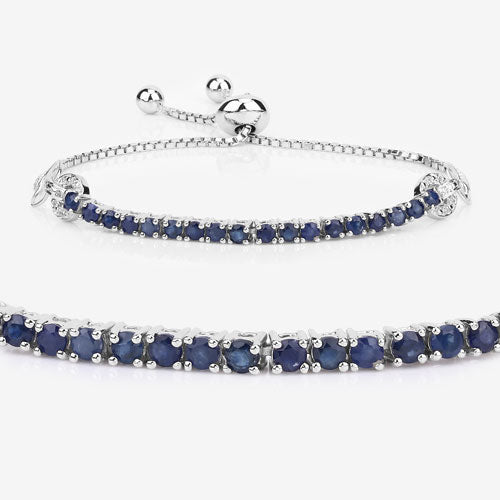 2.41 Carat Genuine Blue Sapphire and White Zircon .925 Sterling Silver Bracelet on sale at MyriadMart