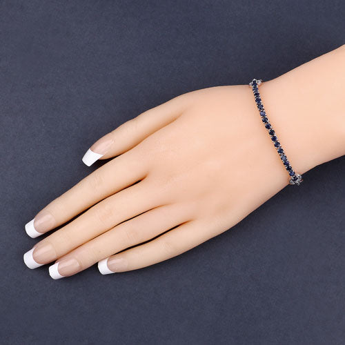 2.41 Carat Genuine Blue Sapphire and White Zircon .925 Sterling Silver Bracelet on sale at MyriadMart