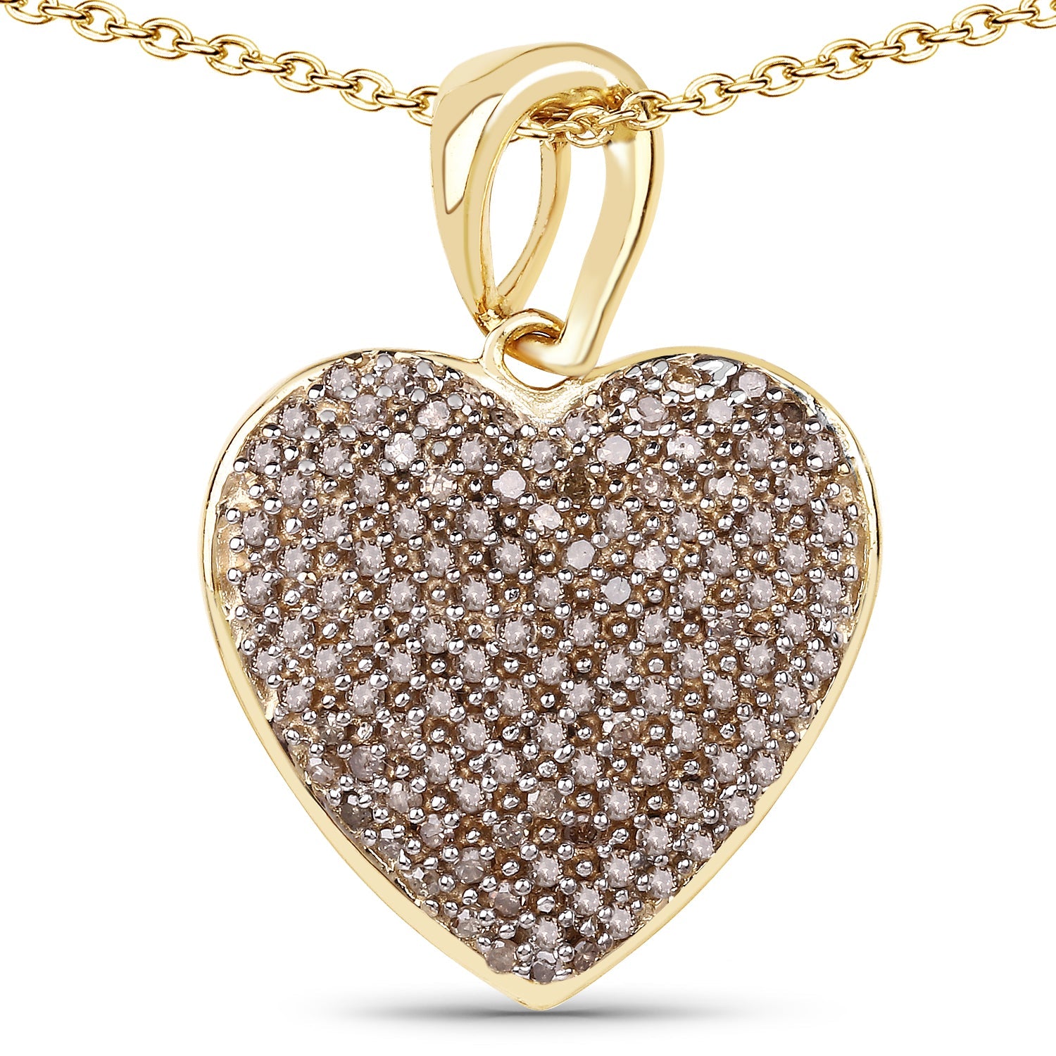 14K Yellow Gold Plated 0.68 Carat Genuine Champagne Diamond .925 Sterling Silver Heart Shape Pendant on sale at MyriadMart