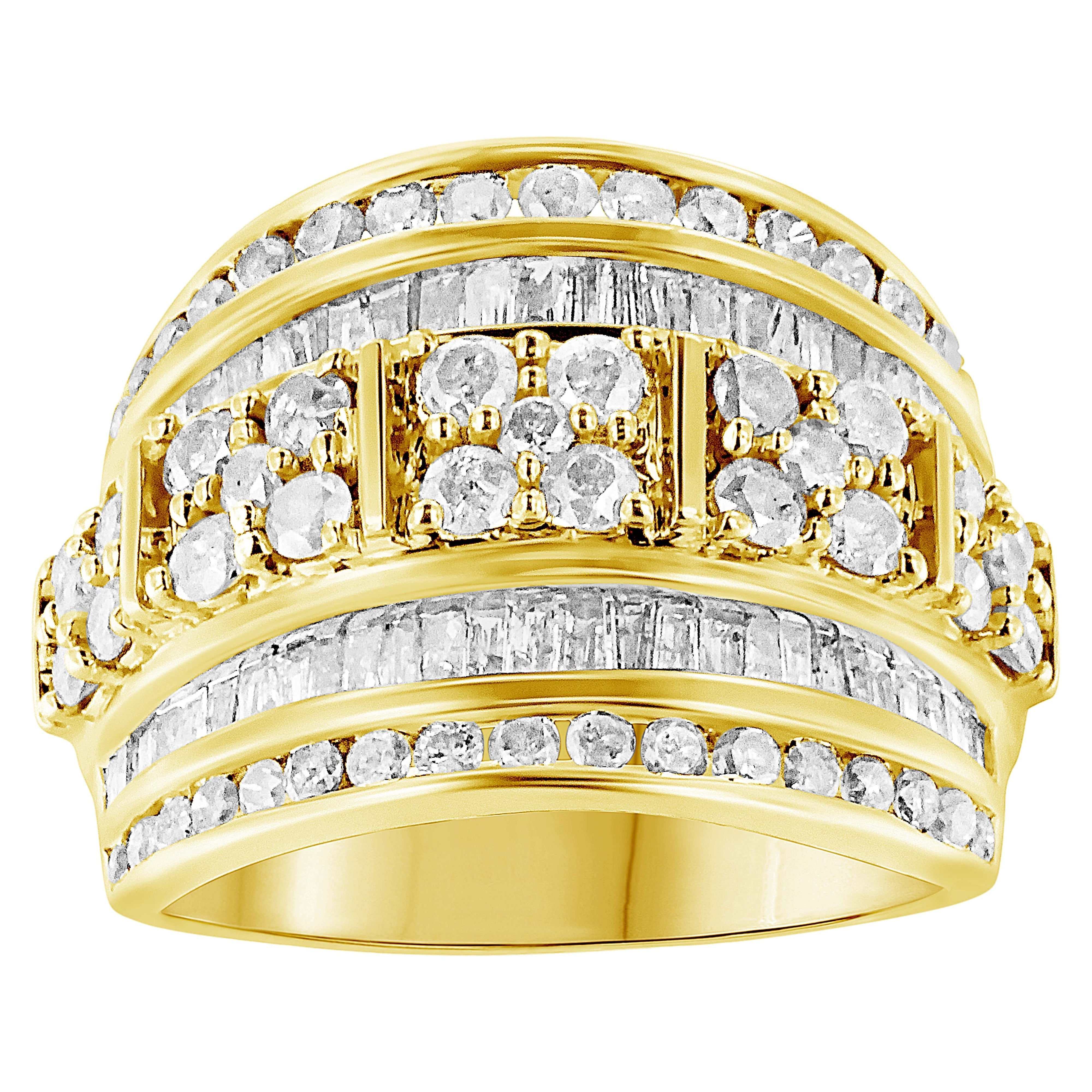 .925 Sterling Silver 2.0 Cttw Round & Baguette Cut Diamond Multi-Row Channel Set Tapered Cocktail Fashion Ring I-J Color, I3 Clarity - Size 7 on sale at MyriadMart