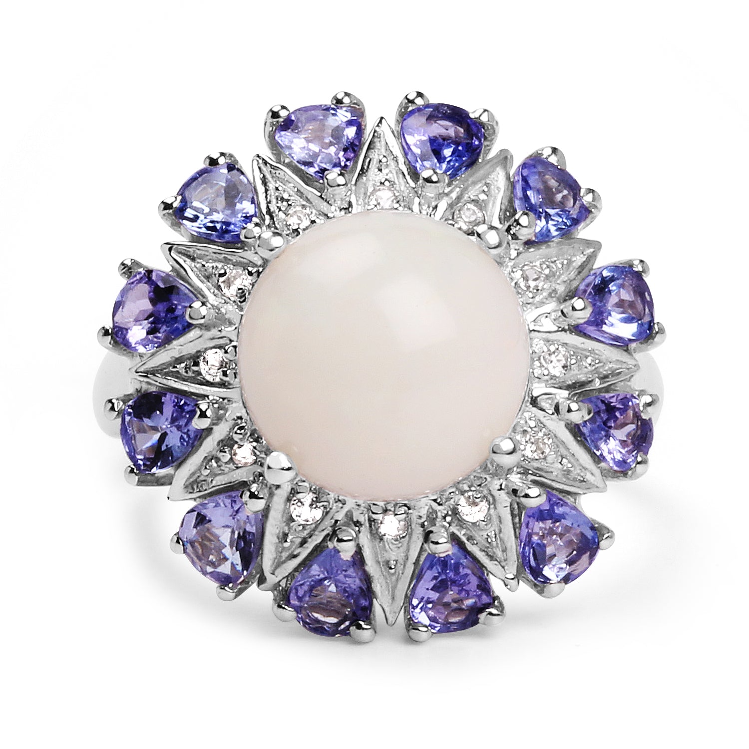4.25 Carat Genuine Opal, Tanzanite & White Topaz .925 Sterling Silver Ring on sale at MyriadMart