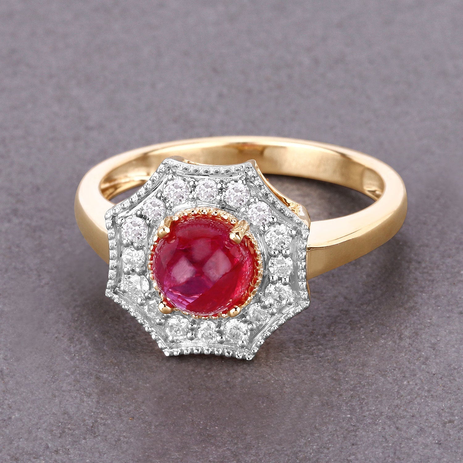 2.01 Carat Genuine Ruby and White Diamond 14K Yellow Gold Ring on sale at MyriadMart