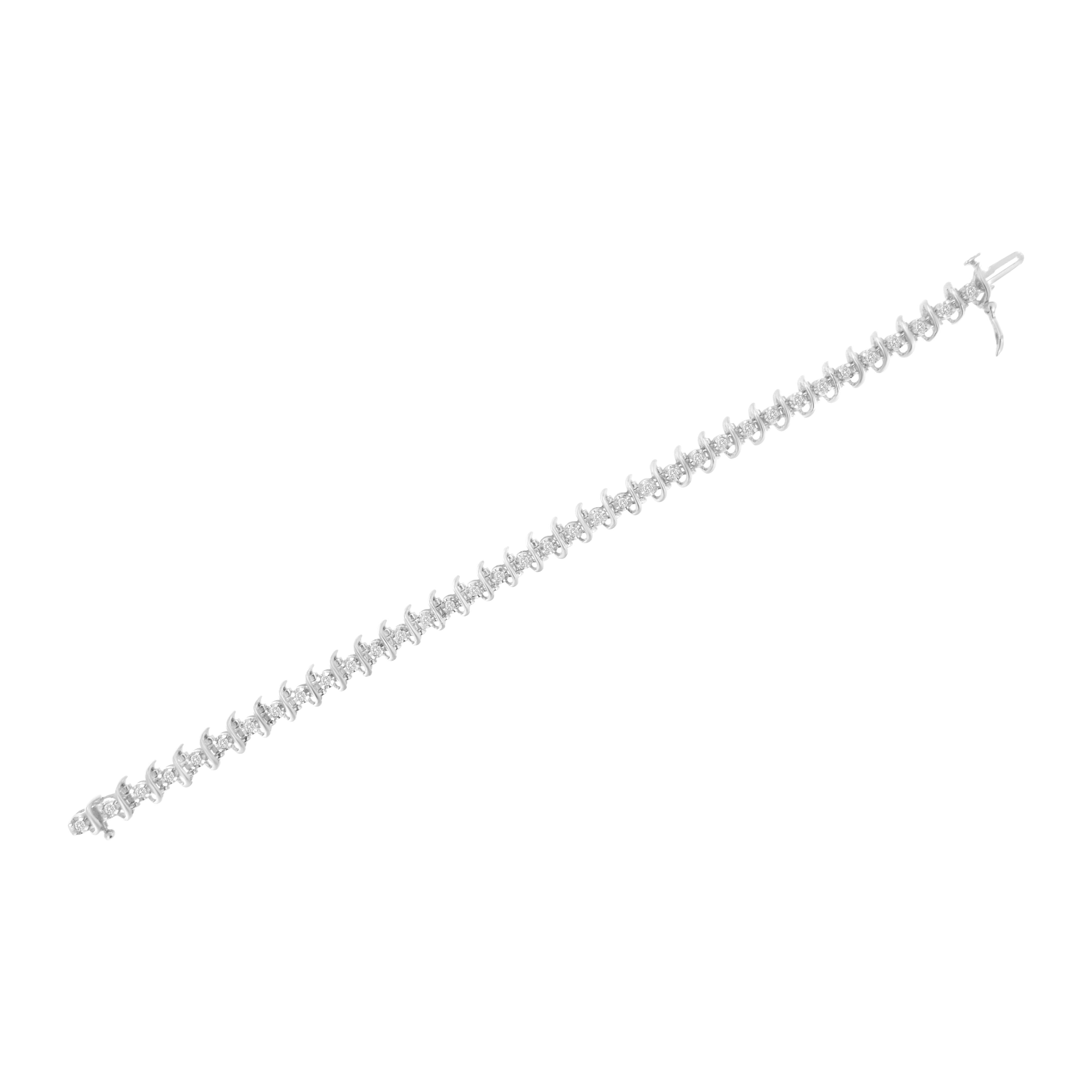 .925 Sterling Silver 1 cttw Prong-Set Diamond Link Bracelet I-J, I1-I2 - 7.25" on sale at MyriadMart