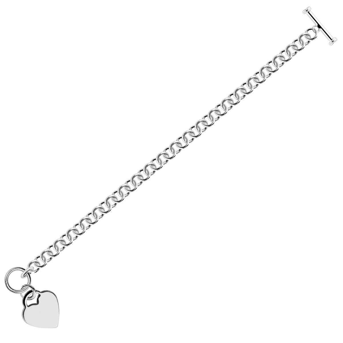 Sterling Silver Rhodium Plated Rolo Chain Bracelet with a Heart Charm on sale at MyriadMart