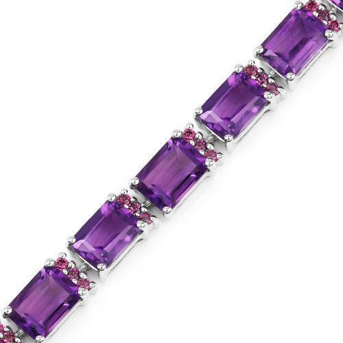 21.84 Carat Genuine Amethyst and Rhodolite Granet .925 Sterling Silver Bracelet on sale at MyriadMart