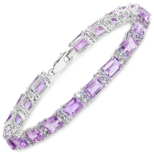 19.19 Carat Genuine Amethyst and Tanzanite .925 Sterling Silver Bracelet on sale at MyriadMart