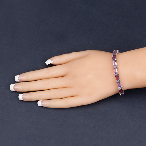 21.84 Carat Genuine Amethyst and Rhodolite Granet .925 Sterling Silver Bracelet on sale at MyriadMart