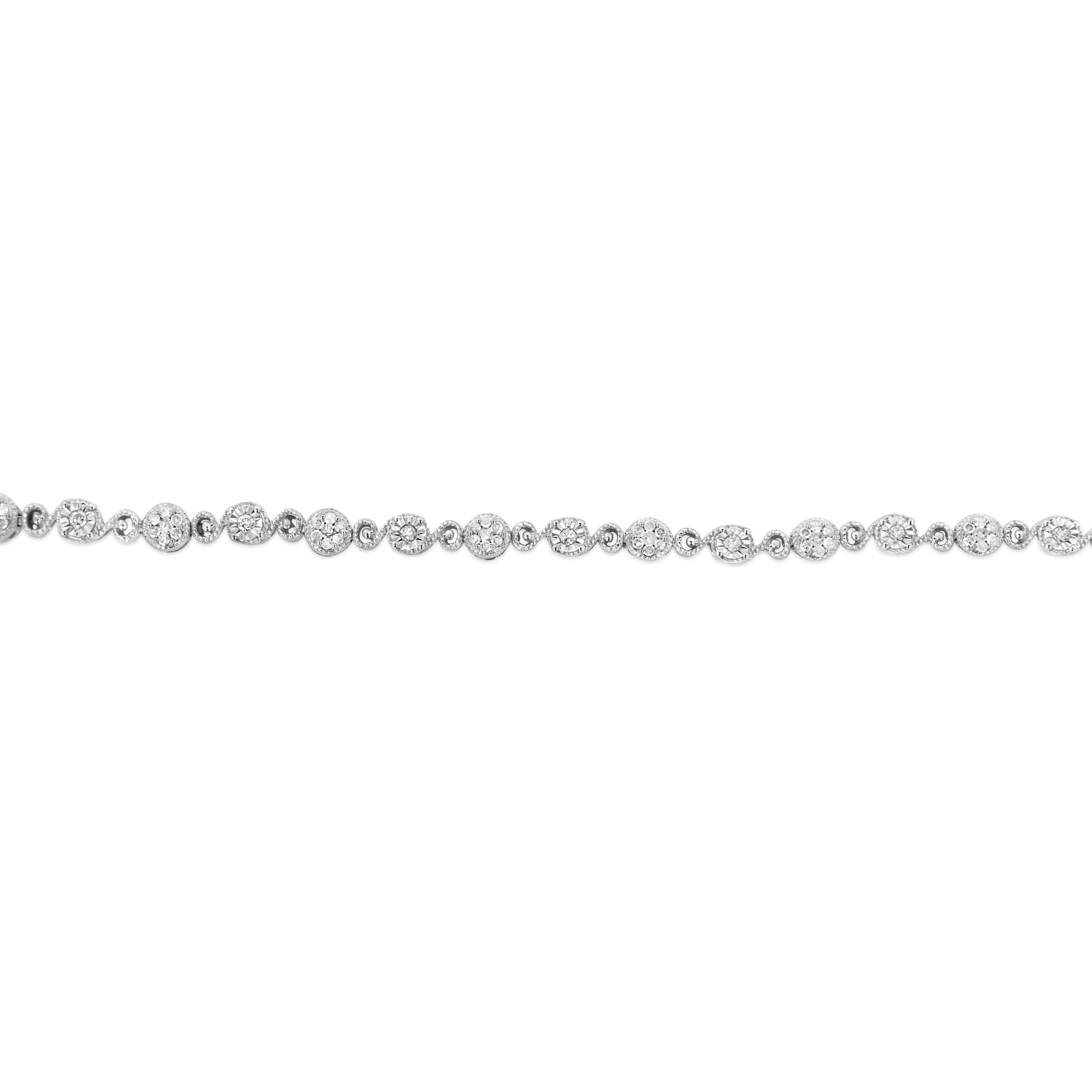 .925 Sterling Silver 1.0 Cttw Diamond Swirl Beaded Link Bracelet I-J Color, I3-Promo Clarity - 7.25" Inches on sale at MyriadMart