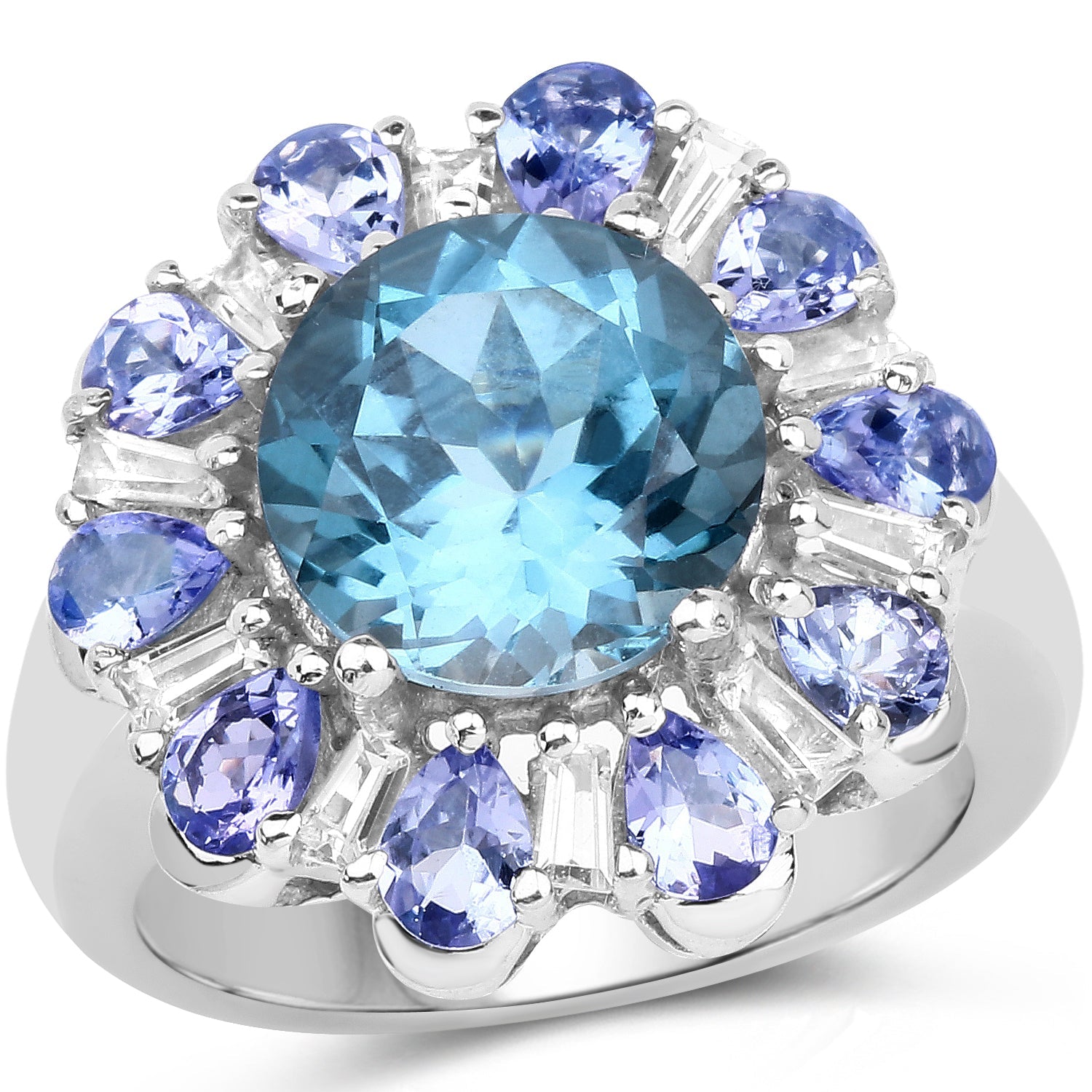 6.19 Carat Genuine London Blue Topaz, Tanzanite & White Topaz .925 Sterling Silver Ring on sale at MyriadMart