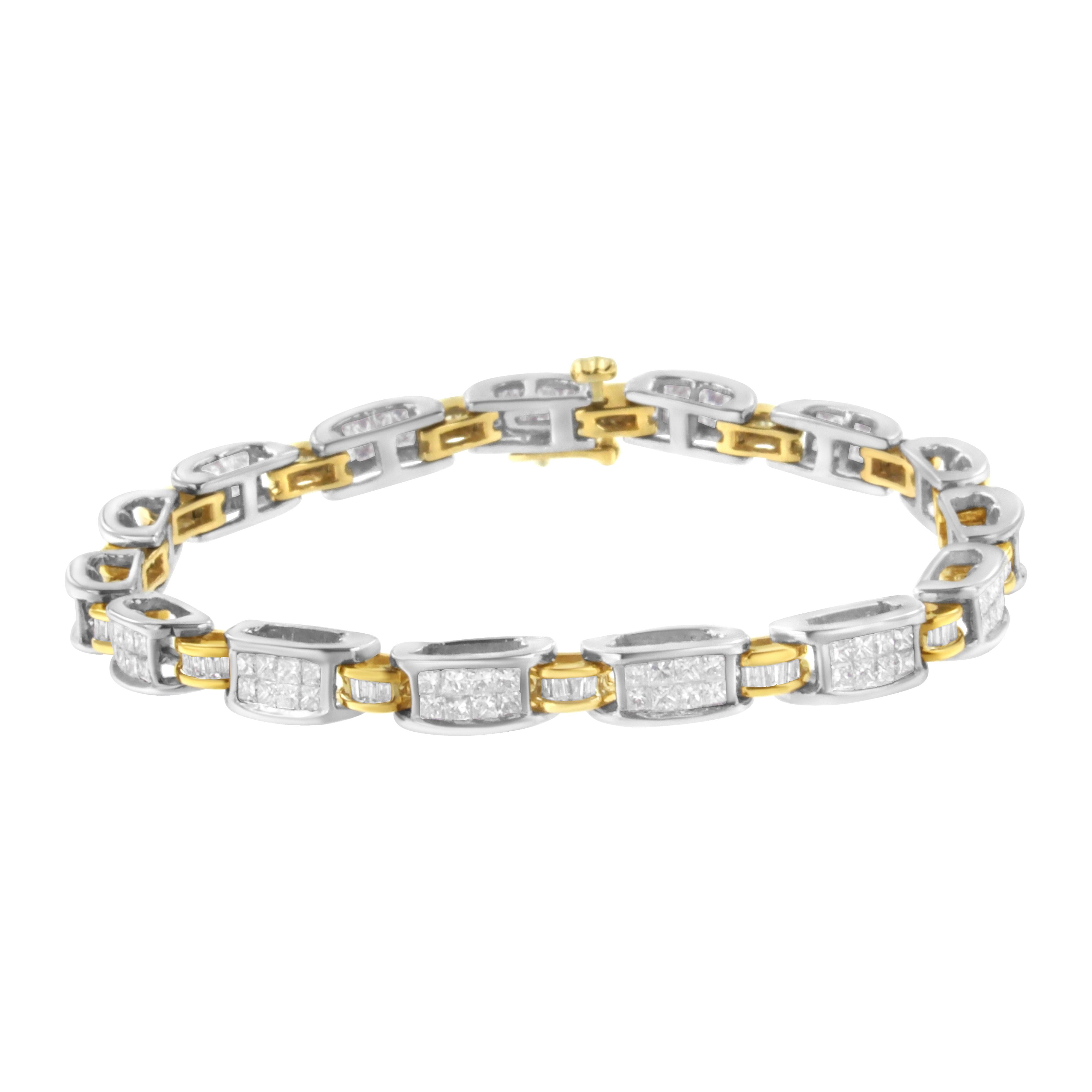 14K Two-Tone Gold Princess and Baguette-Cut Diamond Link Bracelet 3.00 cttw, H-I Color, SI1-SI2 Clarity on sale at MyriadMart