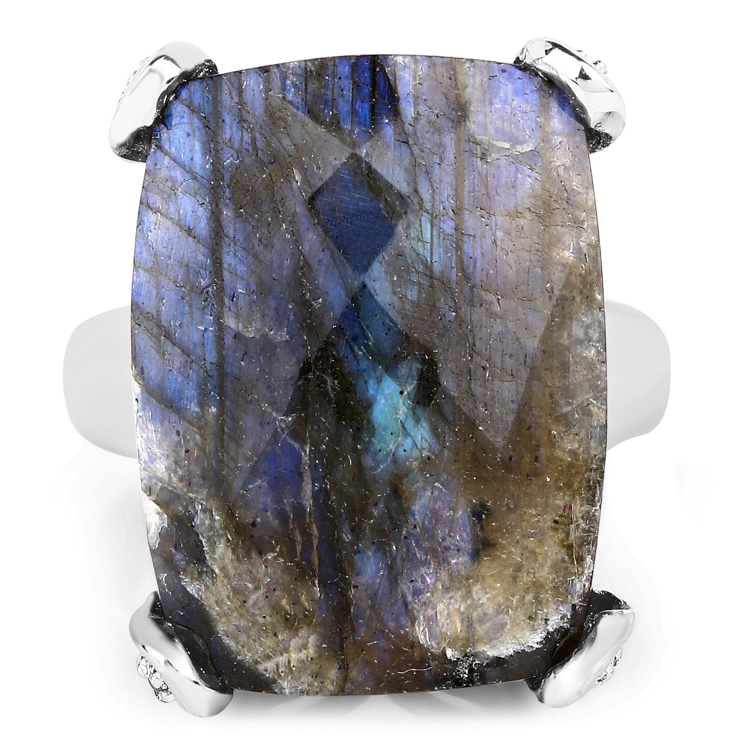 17.17 Carat Genuine Labradorite and White Topaz .925 Sterling Silver Ring on sale at MyriadMart