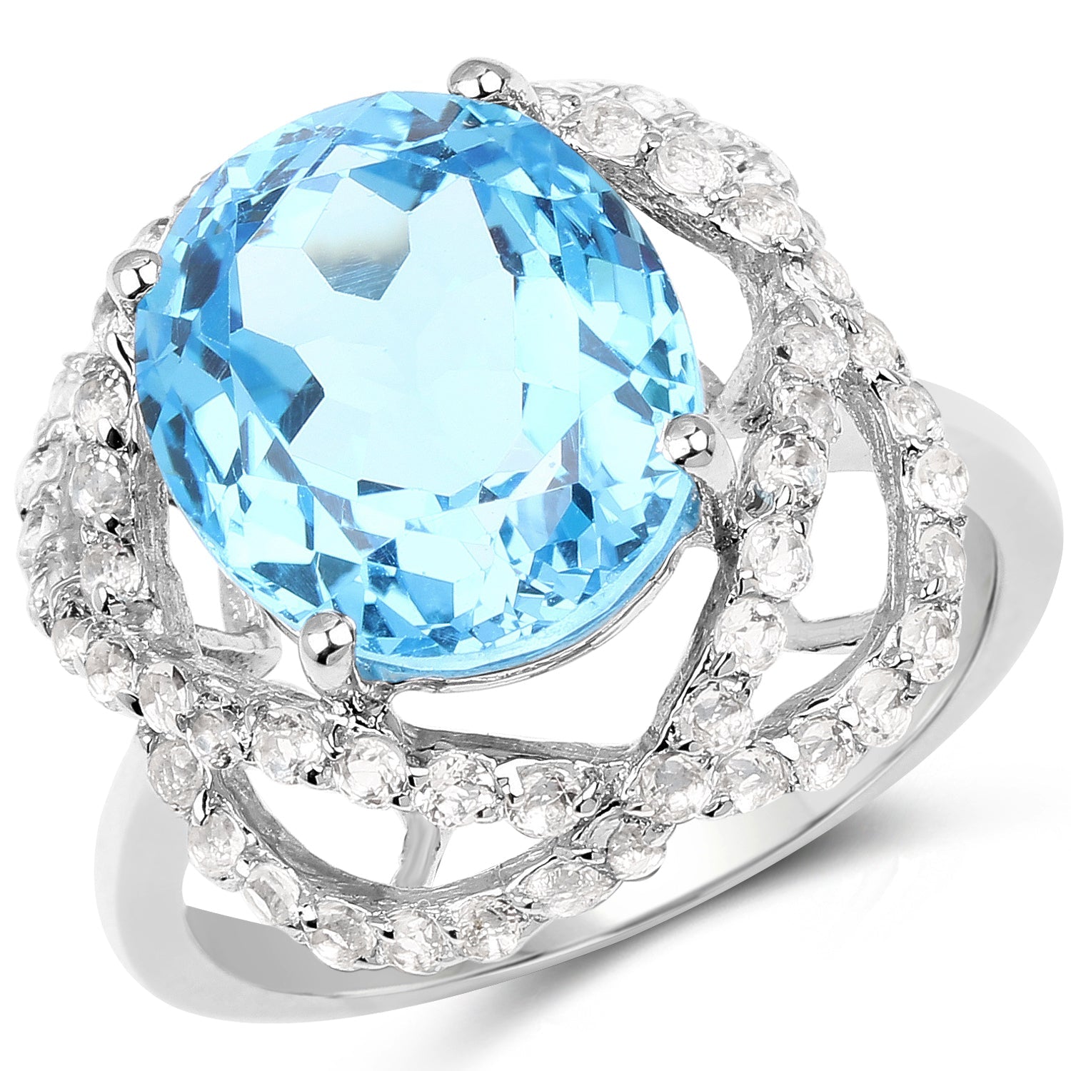 7.32 Carat Genuine Swiss Blue Topaz & White Topaz .925 Sterling Silver Ring on sale at MyriadMart