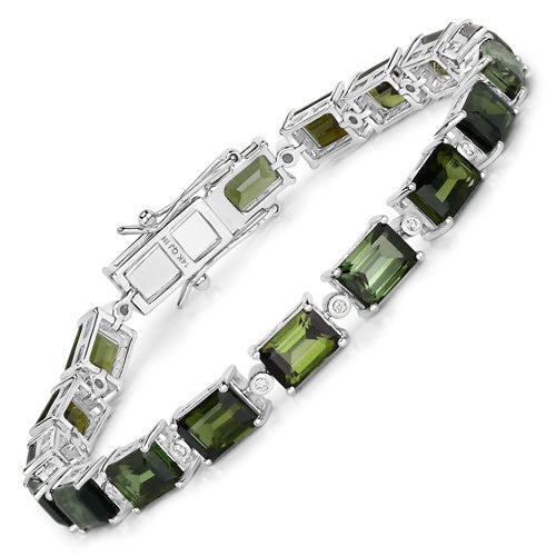 19.04 Carat Genuine Green Tourmaline and White Diamond 14K White Gold Bracelet on sale at MyriadMart