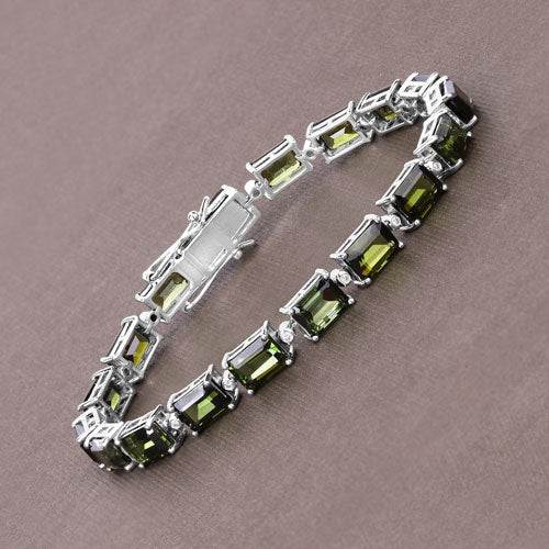 19.04 Carat Genuine Green Tourmaline and White Diamond 14K White Gold Bracelet on sale at MyriadMart