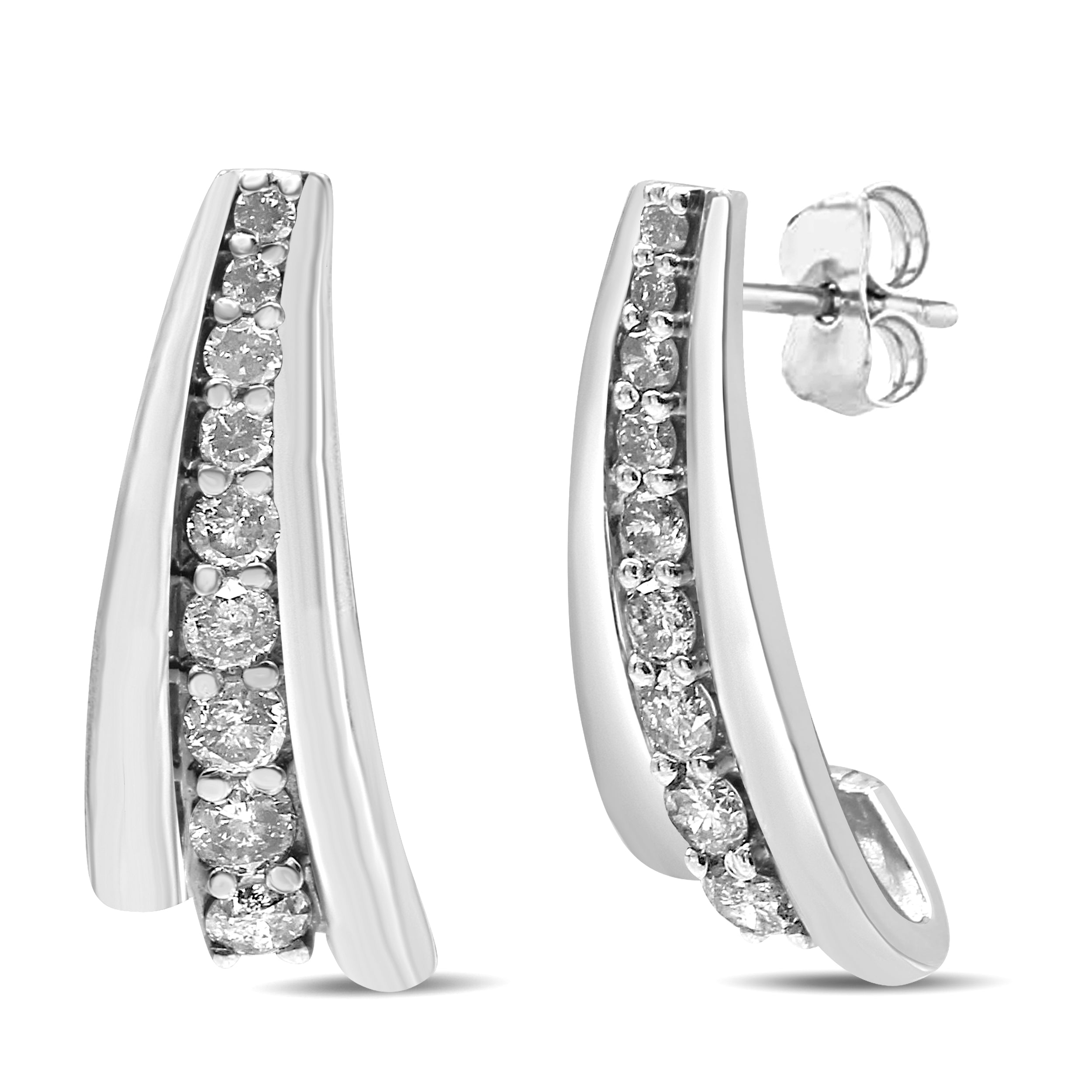 .925 Sterling Silver 1 Cttw Round Diamond Graduated Huggie Earrings I2-I3 Clarity, I-J Color on sale at MyriadMart