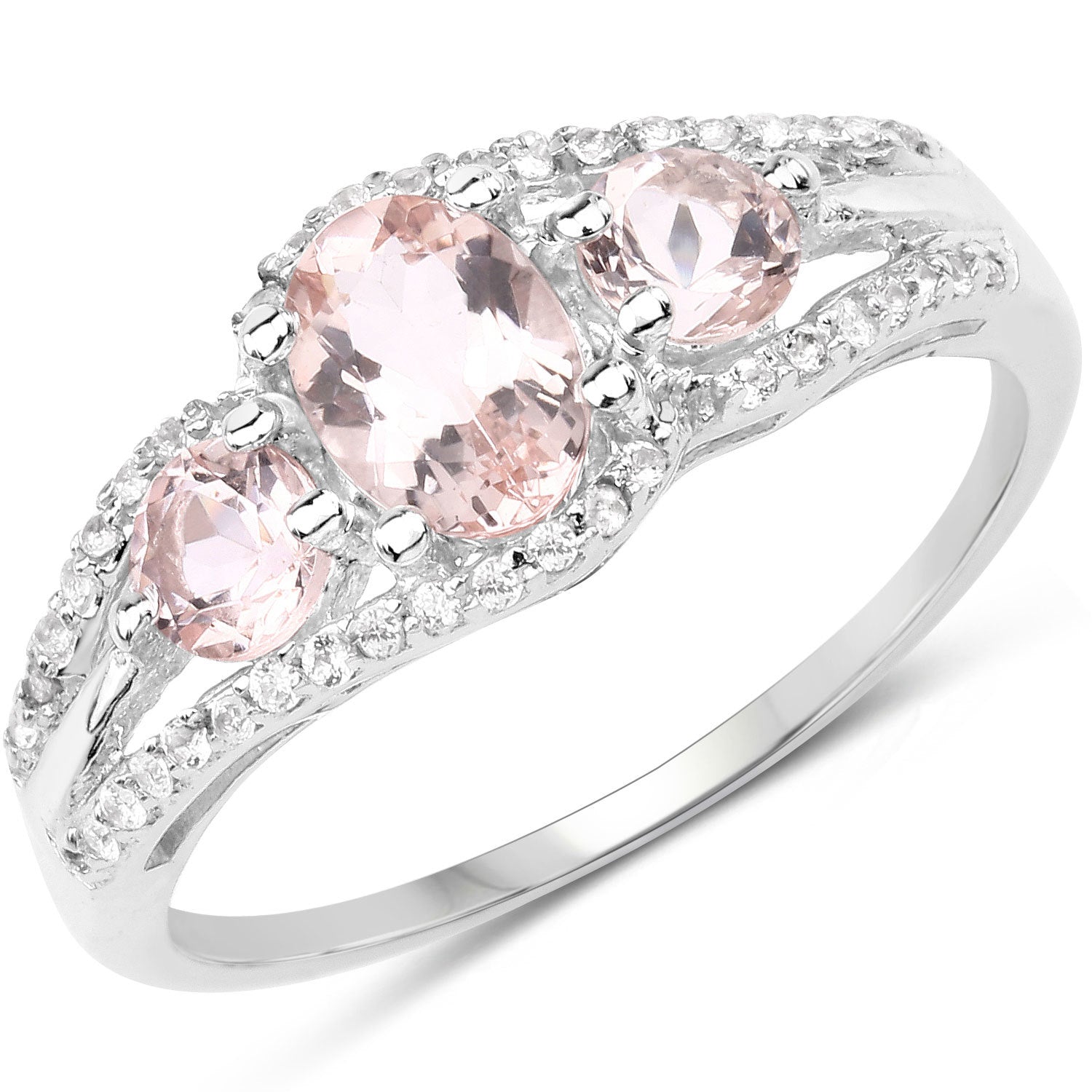 1.34 Carat Genuine Morganite and White Topaz .925 Sterling Silver Ring on sale at MyriadMart