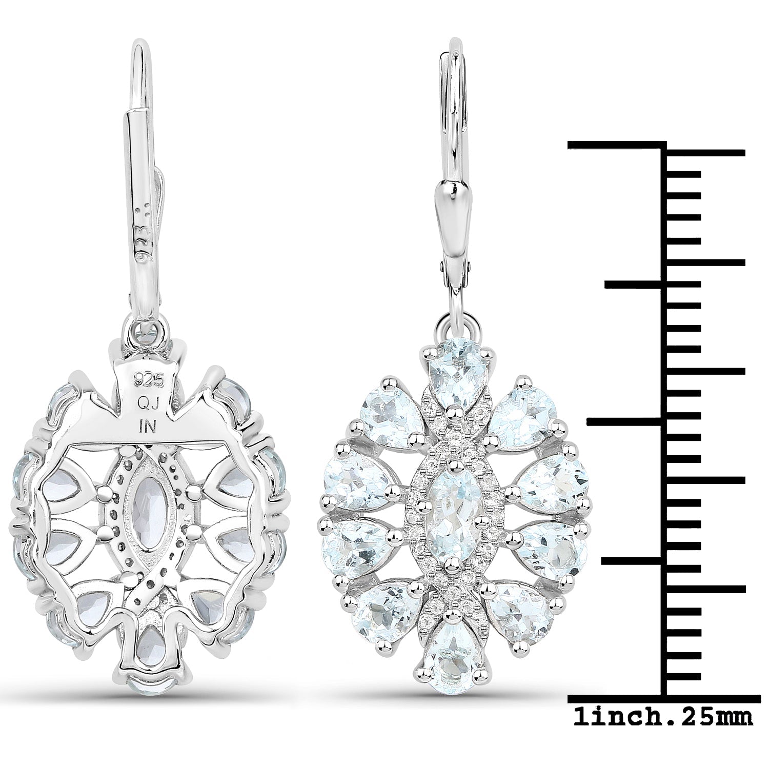 2.93 Carat Genuine Aquamarine and White Topaz .925 Sterling Silver Earrings on sale at MyriadMart