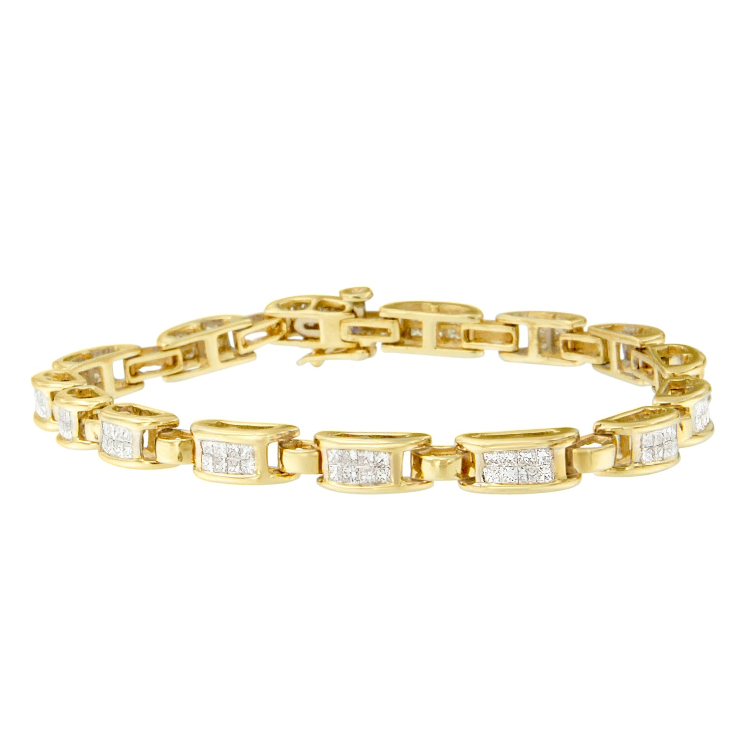10K Yellow Gold 2.0 Cttw Invisible-Set Princess Cut Diamond Rectangular Link Bracelet I-J Color, SI2-I1 Clarity - 7" on sale at MyriadMart