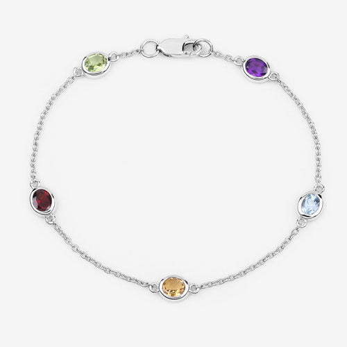 1.83 Carat Genuine Multi Stones .925 Sterling Silver Bracelet on sale at MyriadMart