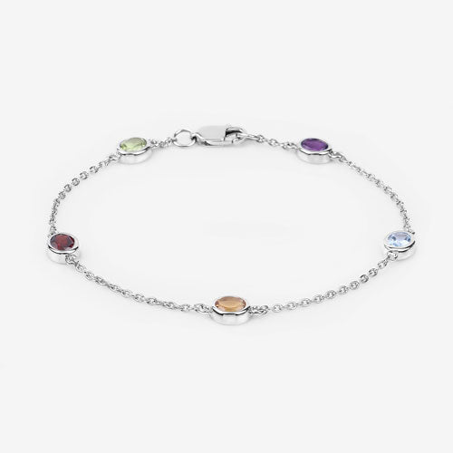 1.83 Carat Genuine Multi Stones .925 Sterling Silver Bracelet on sale at MyriadMart