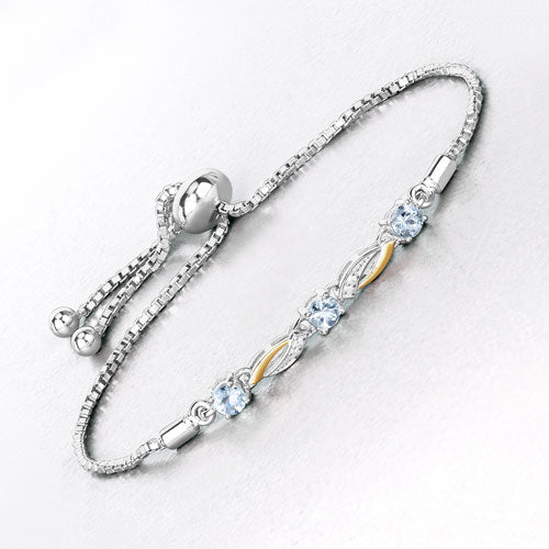 0.74 Carat Genuine Aquamarine and White Sapphire .925 Sterling Silver Bracelet on sale at MyriadMart