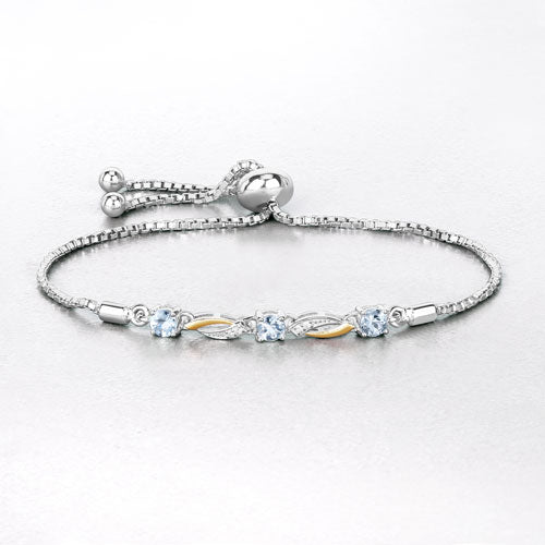 0.74 Carat Genuine Aquamarine and White Sapphire .925 Sterling Silver Bracelet on sale at MyriadMart
