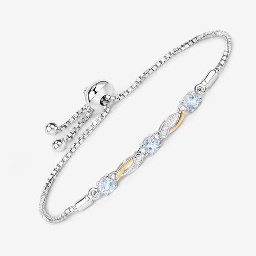 0.74 Carat Genuine Aquamarine and White Sapphire .925 Sterling Silver Bracelet on sale at MyriadMart