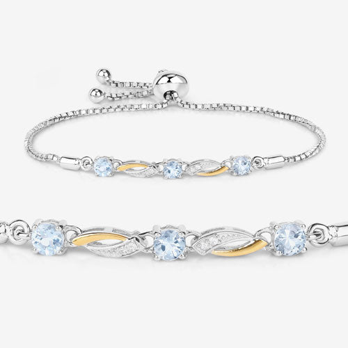 0.74 Carat Genuine Aquamarine and White Sapphire .925 Sterling Silver Bracelet on sale at MyriadMart