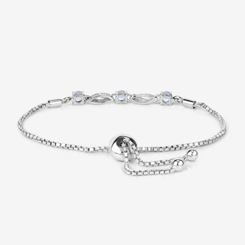 0.74 Carat Genuine Aquamarine and White Sapphire .925 Sterling Silver Bracelet on sale at MyriadMart