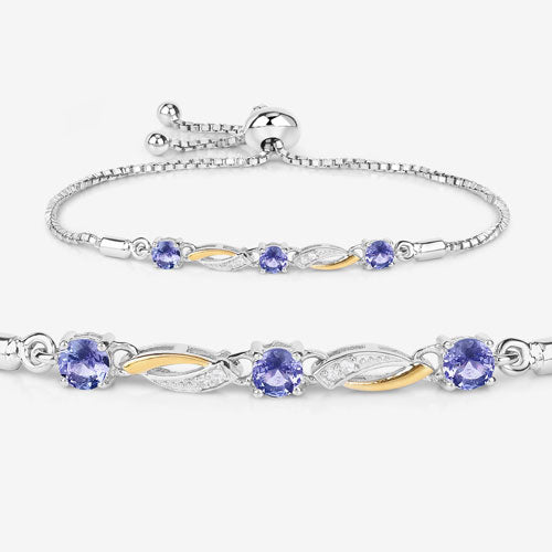 0.77 Carat Genuine Tanzanite and White Sapphire .925 Sterling Silver Bracelet on sale at MyriadMart