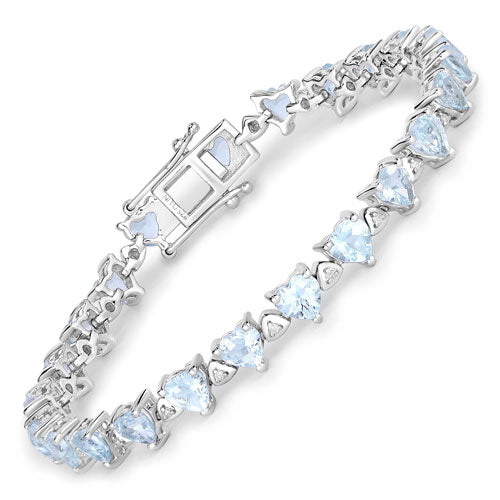 7.71 Carat Genuine Aquamarine and White Diamond .925 Sterling Silver Bracelet on sale at MyriadMart