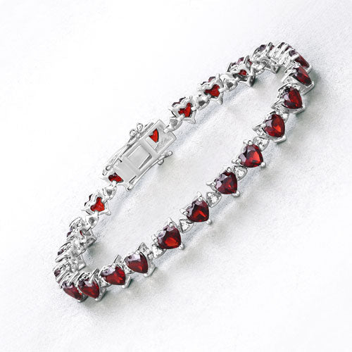 11.62 Carat Genuine Garnet and White Diamond .925 Sterling Silver Bracelet on sale at MyriadMart