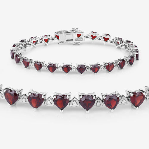 11.62 Carat Genuine Garnet and White Diamond .925 Sterling Silver Bracelet on sale at MyriadMart
