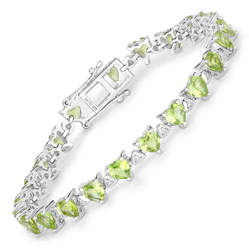 10.24 Carat Genuine Peridot and White Diamond .925 Sterling Silver Bracelet on sale at MyriadMart