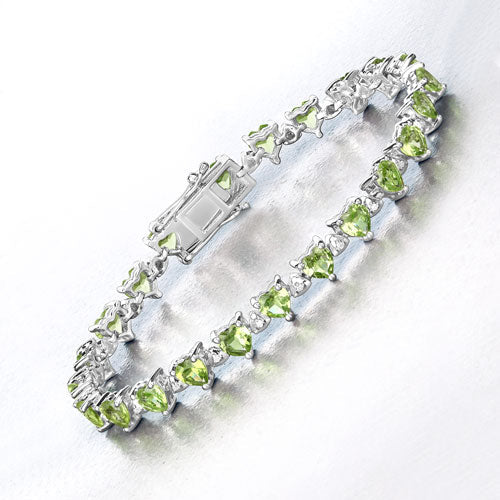 10.24 Carat Genuine Peridot and White Diamond .925 Sterling Silver Bracelet on sale at MyriadMart