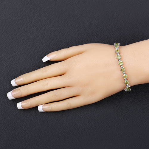 10.24 Carat Genuine Peridot and White Diamond .925 Sterling Silver Bracelet on sale at MyriadMart