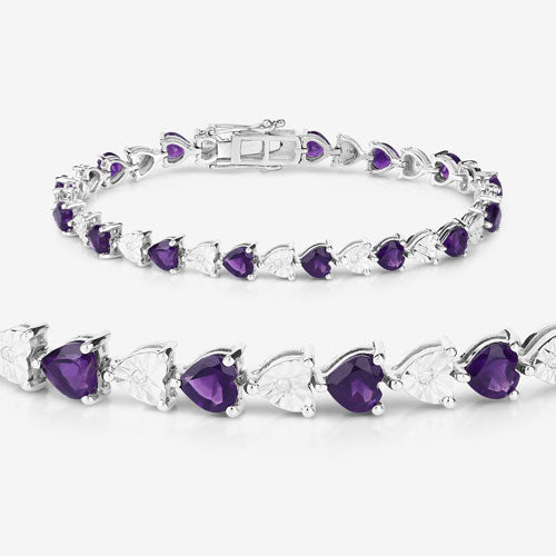 6.59 Carat Genuine Amethyst and White Diamond .925 Sterling Silver Bracelet on sale at MyriadMart