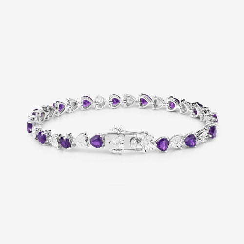 6.59 Carat Genuine Amethyst and White Diamond .925 Sterling Silver Bracelet on sale at MyriadMart