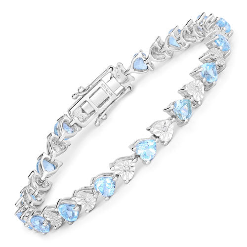 7.64 Carat Genuine Blue Topaz and White Diamond .925 Sterling Silver Bracelet on sale at MyriadMart